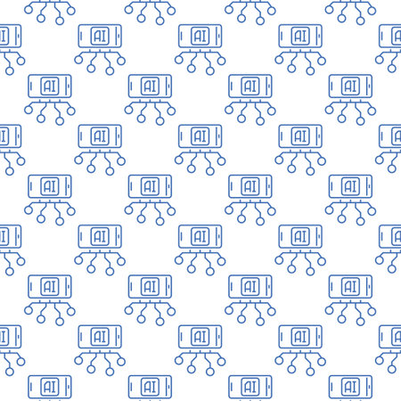 AI in Smartphone vector Phone with Artificial Intelligence concept thin line seamless patternのイラスト素材