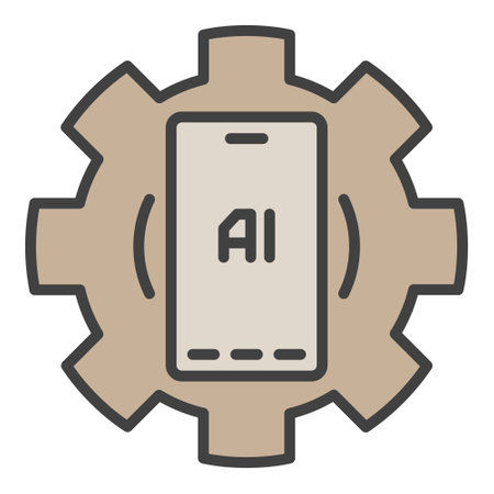 AI Smartphone inside Cog Wheel vector AI Mobile Technology concept colored icon or design elementのイラスト素材