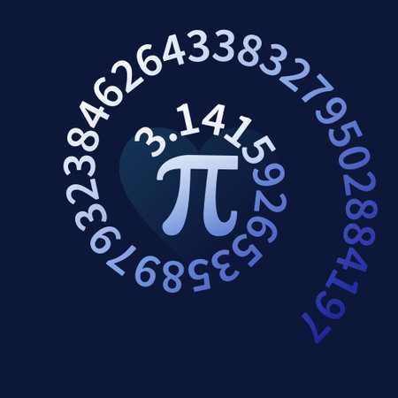 3.14 Spiral vector illustration. Pi Day Holiday concept blue background with Greek letter and numbers symbolsのイラスト素材