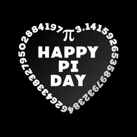 Pi Numbers 3.14 in Heart shape - Happy PI Day! March 14 Holiday concept vector distressed illustrationのイラスト素材