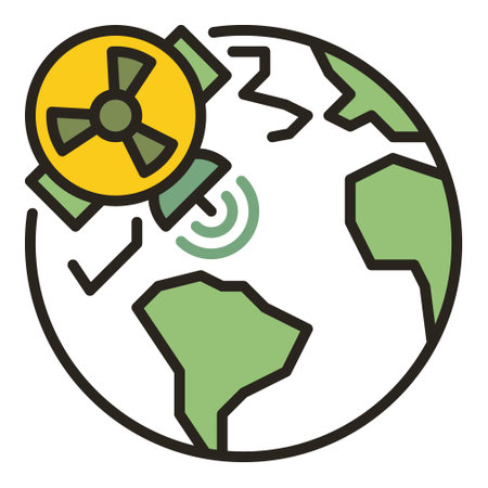 Earth Globe and Nuclear Weapon Satellite in Space vector concept colored icon or design elementのイラスト素材