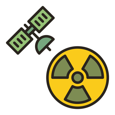 Radiation symbol and Satellite in Space vector concept colored icon or design elementのイラスト素材