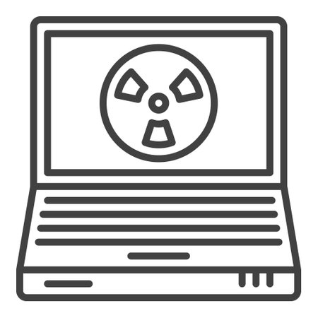 Laptop with Radiation sign vector concept linear icon or symbolのイラスト素材