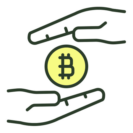 Hands with Bitcoin Token vector Cryptocurrency concept colored icon or signのイラスト素材