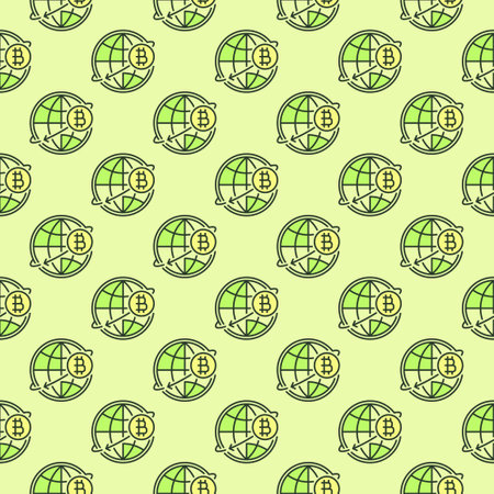 World Globe with Bitcoin symbol vector Cryptocurrency concept colored seamless patternのイラスト素材