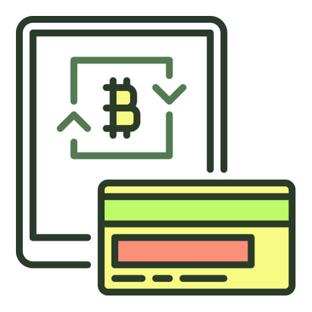 Bitcoin on Tablet Screen and Debit Card vector Cryptocurrency Money concept colored icon or signのイラスト素材