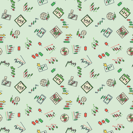 Vector Investing and Trading concept colored seamless pattern with Candlestick Formation signsのイラスト素材