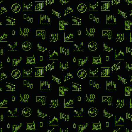 Crypto Trading vector concept linear seamless patternのイラスト素材