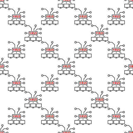 Computers with Virus vector PC network concept linear seamless patternのイラスト素材