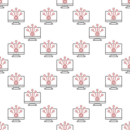 Computer Virus in PC vector concept outline seamless patternのイラスト素材