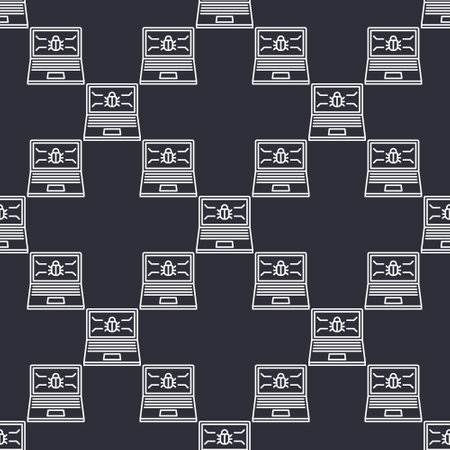 Laptop Screen with Computer Virus vector Internet Security concept thin line seamless patternのイラスト素材