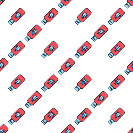 USB with Computer Virus vector portable device concept colored seamless patternのイラスト素材