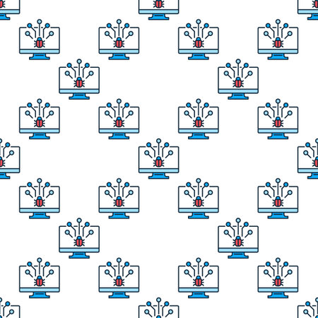 Computer Virus on PC screen vector concept colored seamless patternのイラスト素材