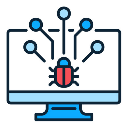 Computer Virus on PC screen vector concept colored icon or design elementのイラスト素材