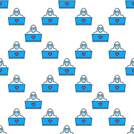 Laptop and Hacker vector concept colored seamless patternのイラスト素材