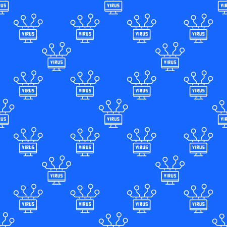 Vector Computer Network with Virus concept seamless pattern in thin line styleのイラスト素材