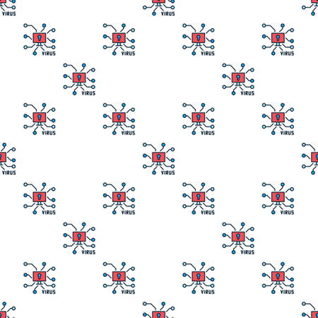 Vector PC Virus - Computer protection concept colored seamless patternのイラスト素材