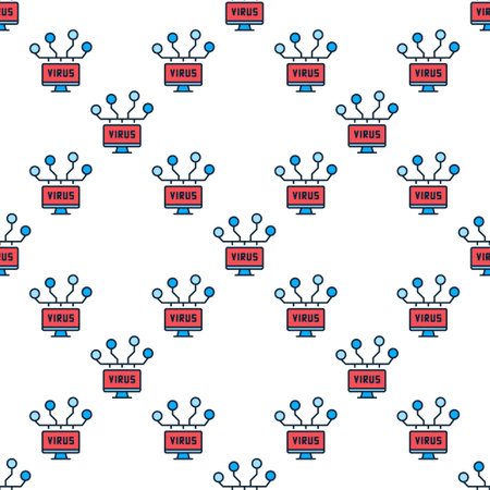 Computer Network with Virus vector concept colored seamless patternのイラスト素材