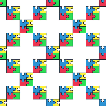 Connected Four Jigsaw Puzzle Pieces vector concept colored seamless patternのイラスト素材