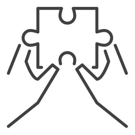 Hands with Jigsaw Puzzle vector concept icon or symbol in outline styleのイラスト素材