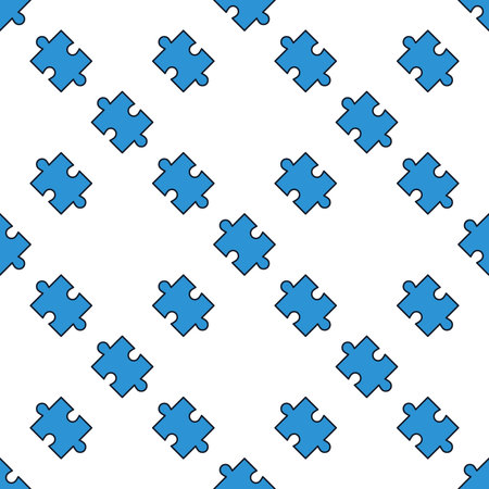 One Blue Jigsaw Puzzle Piece vector concept colored seamless patternのイラスト素材