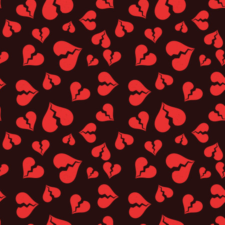 Red Broken Vintage Hearts vector seamless pattern with cracked heart symbolsのイラスト素材