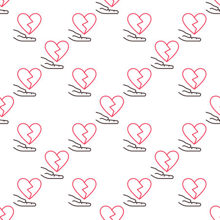 Broken Heart with Hand vector Emotional Struggle seamless pattern in thin line styleのイラスト素材