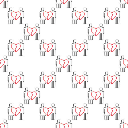Family with Broken Heart vector Emotional Grief seamless pattern in line styleのイラスト素材