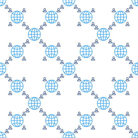 People around Earth Globe Hemisphere vector concept thin line seamless patternのイラスト素材