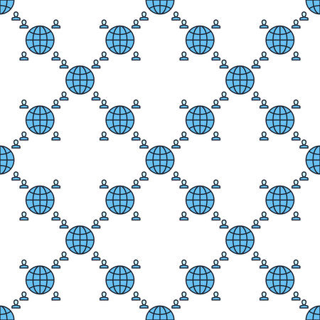 Earth Globe with People Hemisphere vector concept blue seamless patternのイラスト素材