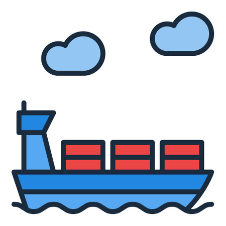Blue Vessel with Containers vector colored icon or symbolのイラスト素材