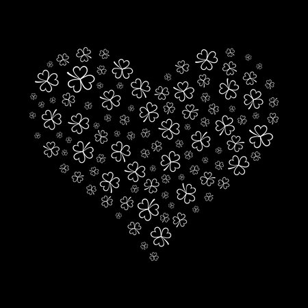 Heart filled with smaller shamrock or clover leaf signs against a dark background. Vector illustration or bannerのイラスト素材