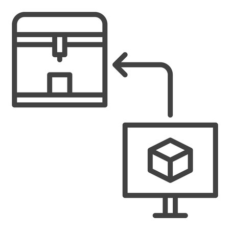 Computer with 3D Printer vector Printing Technology concept linear icon or symbol