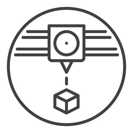 Cube 3D Printing vector Additive Manufacturing concept round icon or sign in thin line style