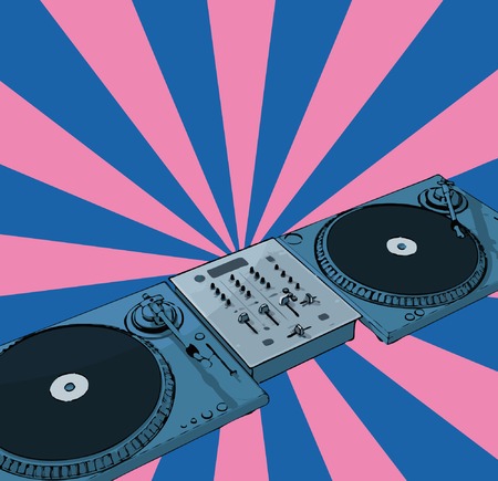 turntables & audio mixing console with retro background (vector eps format)のイラスト素材