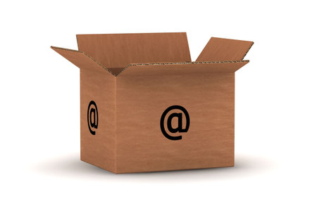 open empty cardboard with email symbol - isolated photorealistic 3d render 