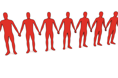 people in line - isolated illustration on whiteの写真素材