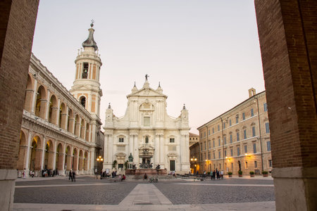 Loreto, Marche, province of Ancona. Piazza della Madonna with the facade of the Basilica di Santa...