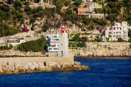Lighthouse Jetti Pier at Port in Nice, France, Provence-Alpes-Cote dAzurの写真素材