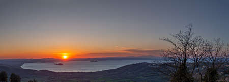 Beautiful panoramic sunset overlooking Lake Bolsena, Lazio, Italy, Umbria,の写真素材