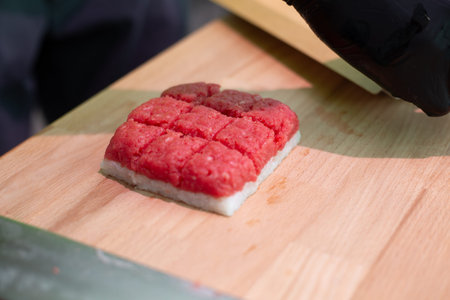 Organic meat sushi. Meat sushi recipe. Step by step preparation. Mixed tray of your choice.