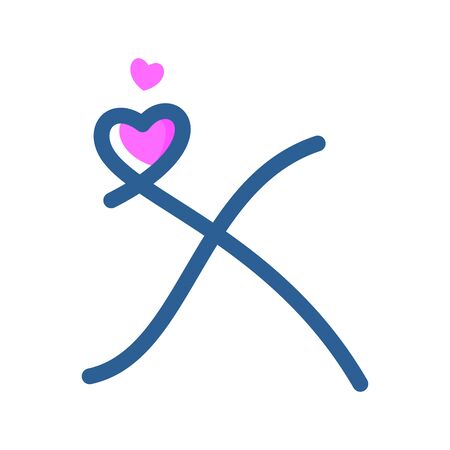 Simple, Clean and Charming illustration Logo initial Mono line X with heart.のイラスト素材