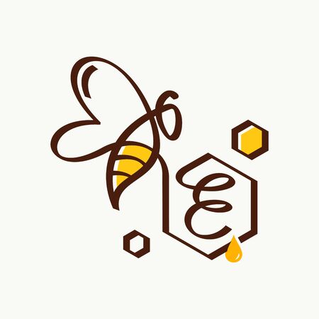 Simple and minimalist illustration logo design initial E combining with bee.のイラスト素材