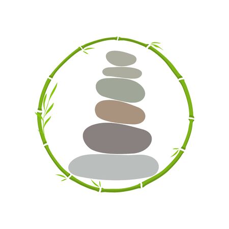 Simple illustration rock balancing combine with circle bamboo.のイラスト素材
