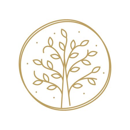 minimalist and clean logo design mono line landscape in circle gold version.のイラスト素材