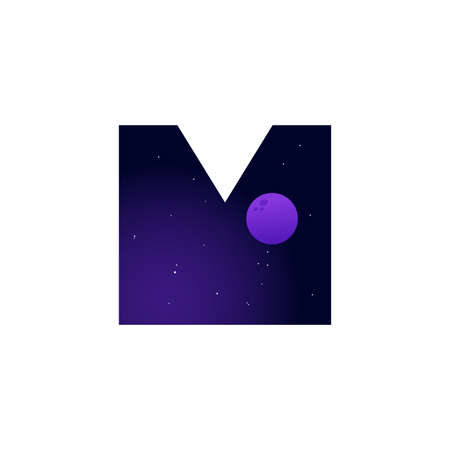 Modern illustration logo design space and moon in initial Mのイラスト素材
