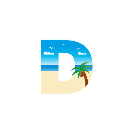 Modern and Exotic illustration logo design initial D shaped like a beach.のイラスト素材