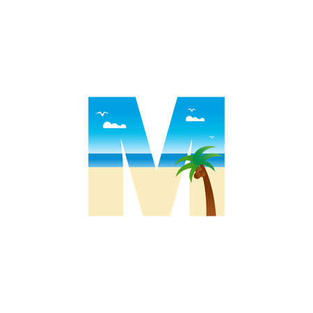 Modern and Exotic illustration logo design initial M shaped like a beach.のイラスト素材