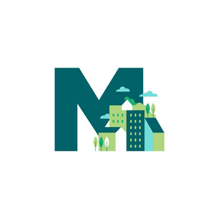 Simple and Clean illustration logo design Initial M building.のイラスト素材
