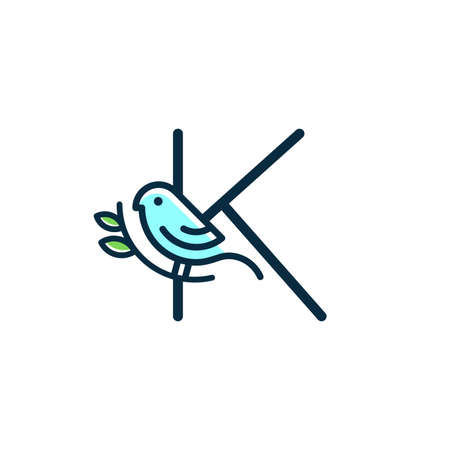 Cute and Charming logo design initial K combine with blue bird.のイラスト素材
